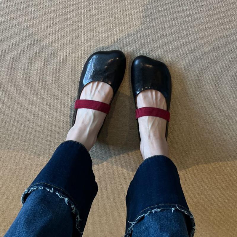 Sheepskin Version~ Special-shaped Head Flat-bottomed Ballet Single Shoes, Women's Shallow Mouth with Retro Temperament Mary Jane Shoes