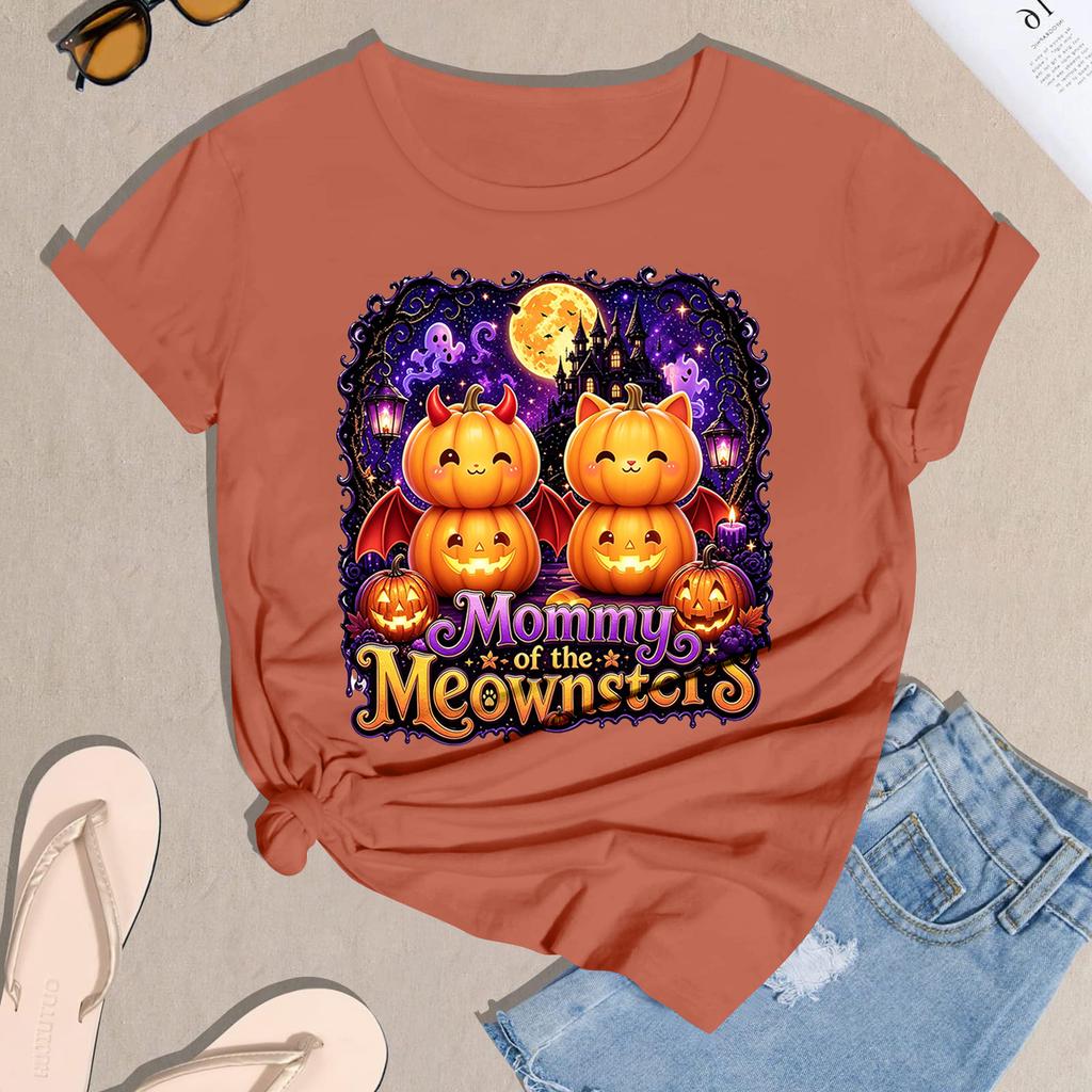 Women's Halloween Print Short Sleeve T-Shirt Casual Neck Tee Top
