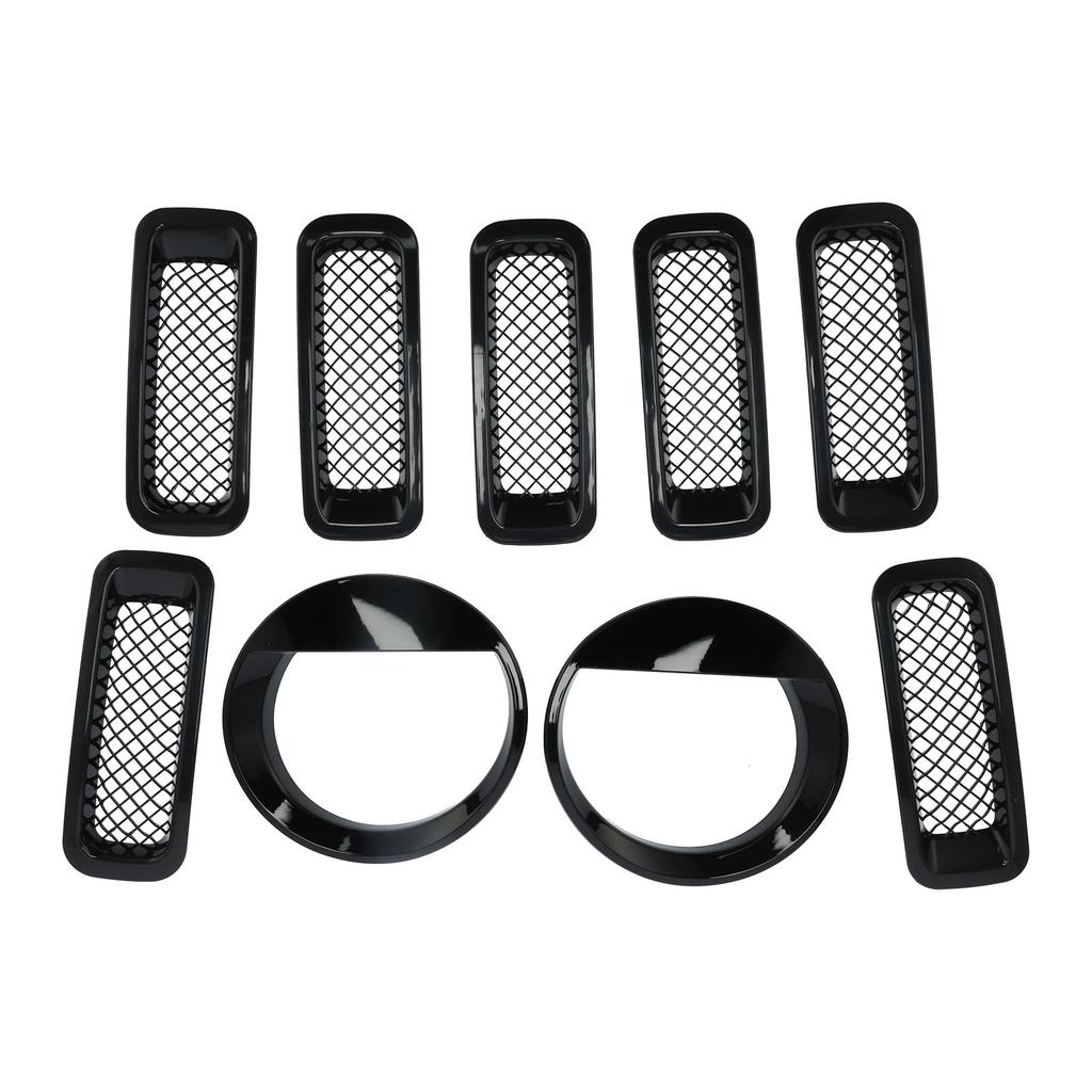 Front Mesh Grille Inserts Headlight Trim Rings Kit Decoration Fit for Jeep Patriot 20112016