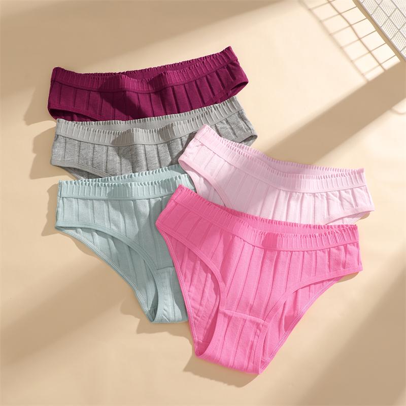 FINETOO 3Pcs/Set Cotton Striped Stretchy Underwear Women's Low Waist Panties Sexy Elastic Wide Belt Solid Color Briefs Comfort Lingerie