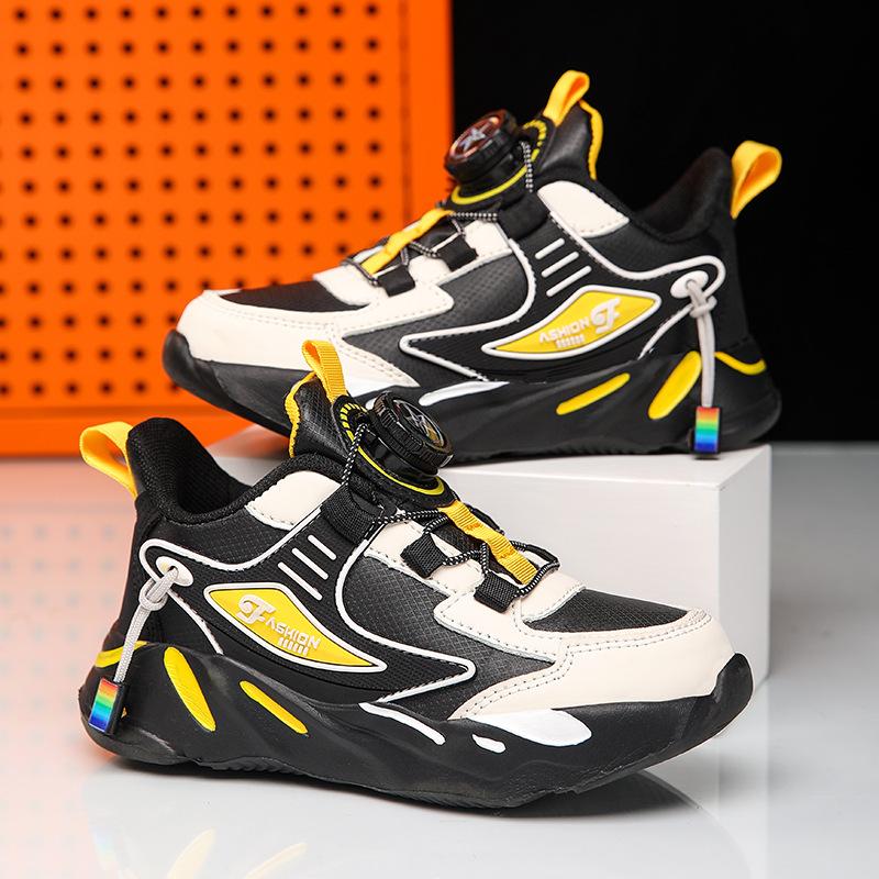 Waterproof Children's Explosive Lightweight Button Casual Leather 2025 Sneakers Running Shoes Rotating Boys Students