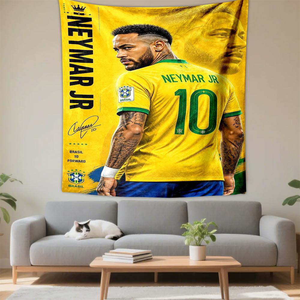 Wandteppich Neymar Jr Brasilianische Nationalmannschaft 10 Gelbes Trikot Rückseite Krone Fußballposter für Selecao Fußballfan Zimmerdekoration