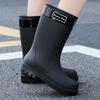 Light-colored khaki women's rain shoes non-slip medium boots commuting rubber shoes street versatile thick-soled waterproof shoes women's water boots