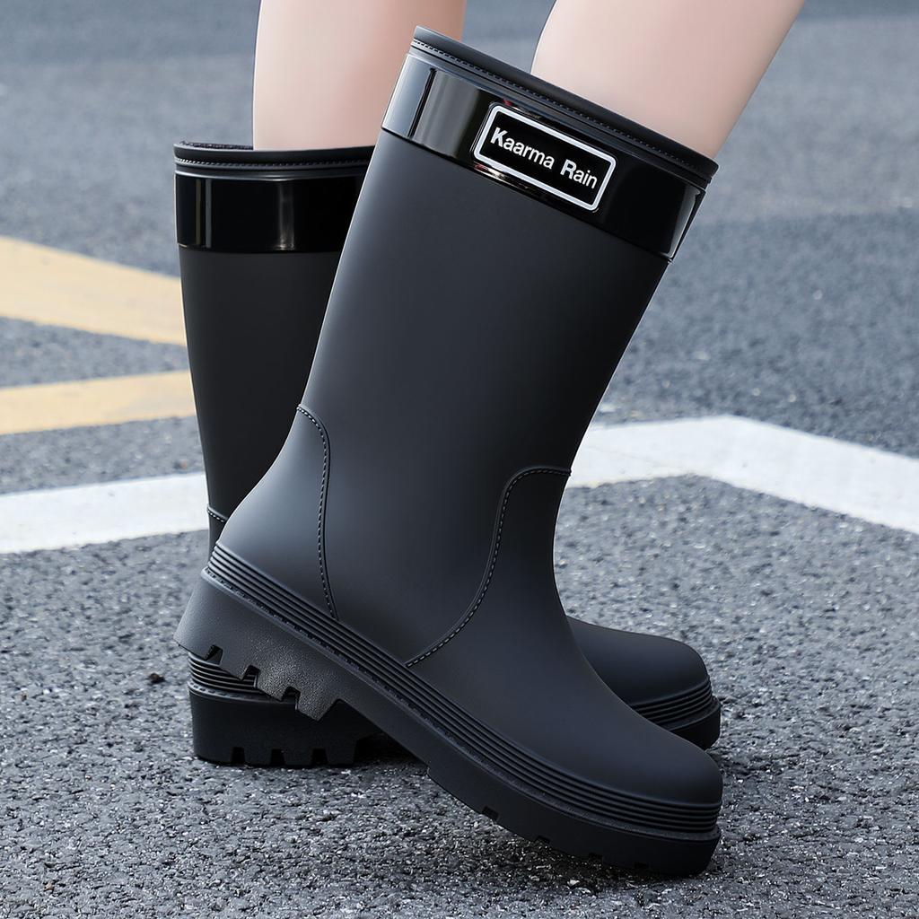 Light-colored khaki women's rain shoes non-slip medium boots commuting rubber shoes street versatile thick-soled waterproof shoes women's water boots