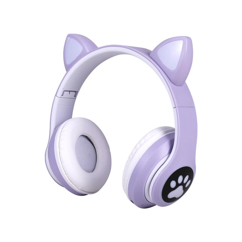 

Headset Bluetooth Headset Cat Ear Heavy Bass Flashing Luminous Wireless Sports Card Headset фіолетовий