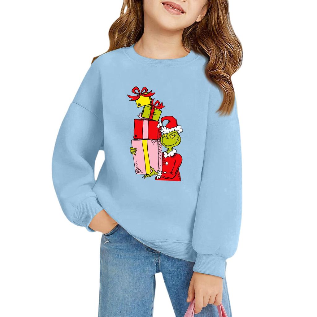 Christmas Day Girls Round Neck Pullovers For Kids Printed Baby Tops
