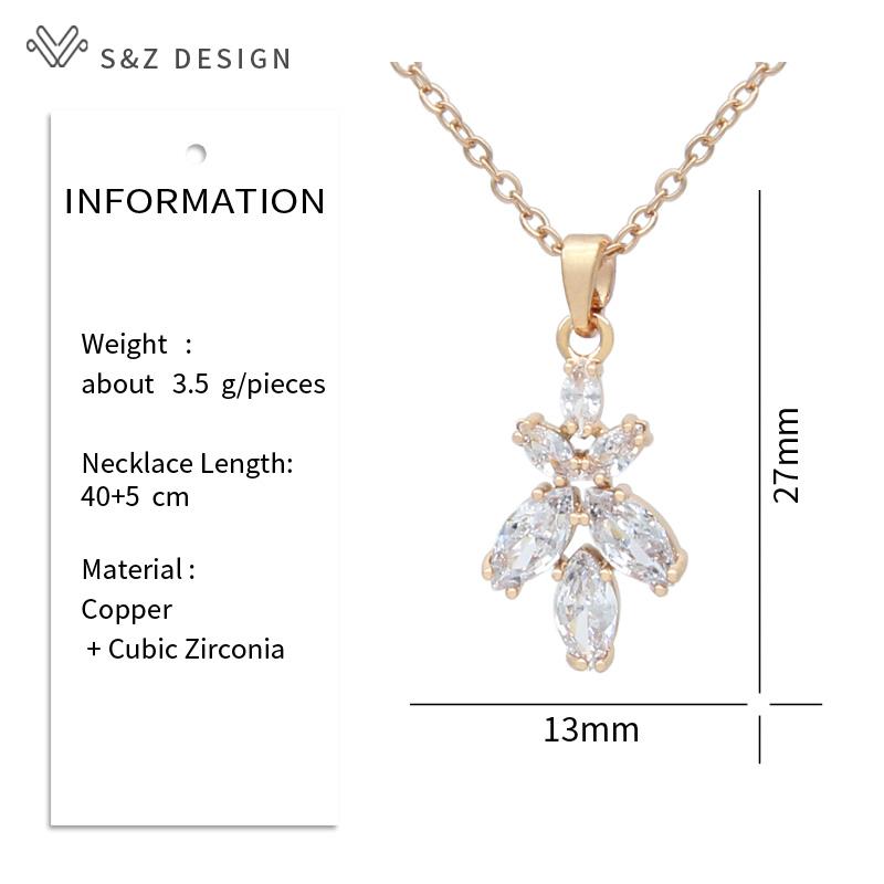 Fashion Flower Cubic Zirconia Orchid Pendant Necklace For Women Champagne Gold Color Collarbone Chain Jewelry
