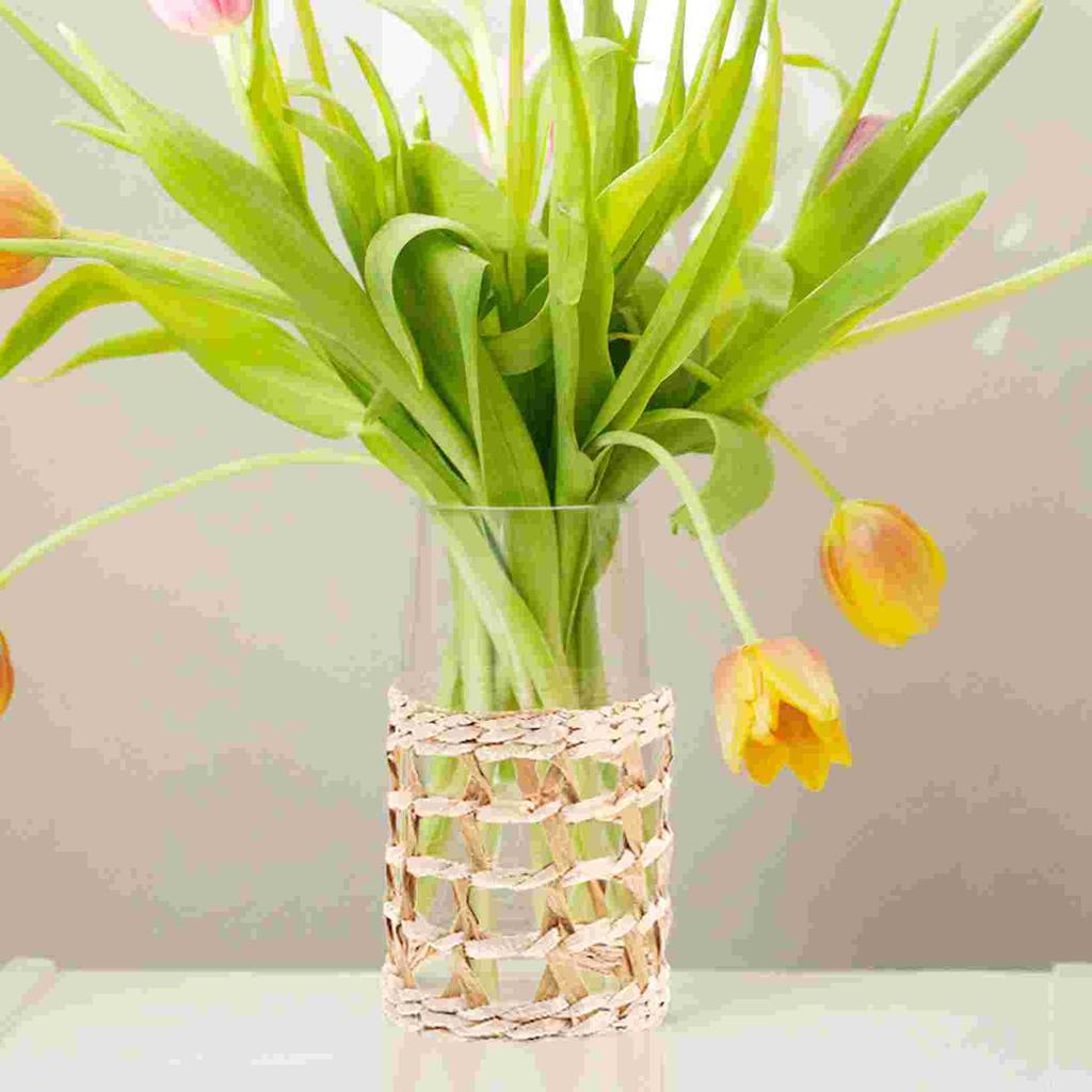 Kitchen Untelis Holder Rattan Vase Straw Set Cup Plant Protective Covers Wicker Sleeve Grass Glass Water Coffee Tumbler