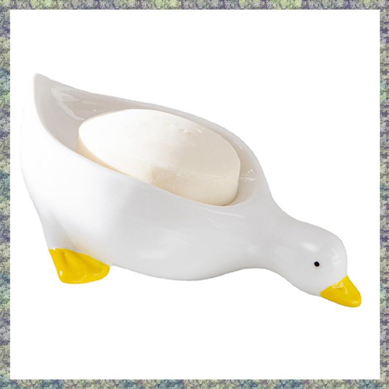 WON 1 Piece Yellow Duck Shape Soap Box Cartoon Soap Dish Drainable Soap Holder Soap Container Ceramics Soap Dish For Tray Bathro
