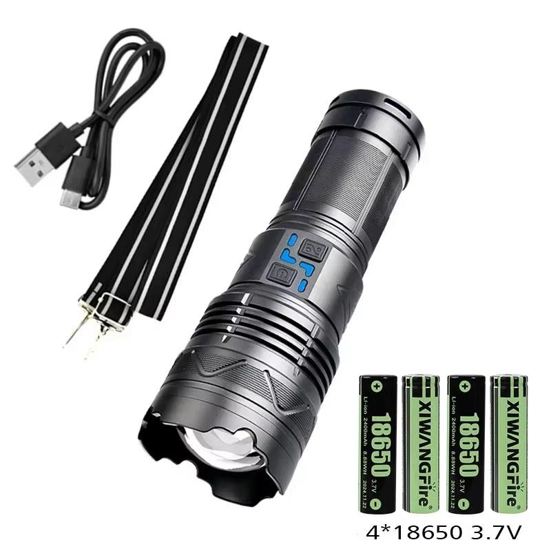 Powerful LED Flashlight Super Bright Spotlight Long Range Zoomable Emergency Lantern Outdoor Camping Torch Power Display