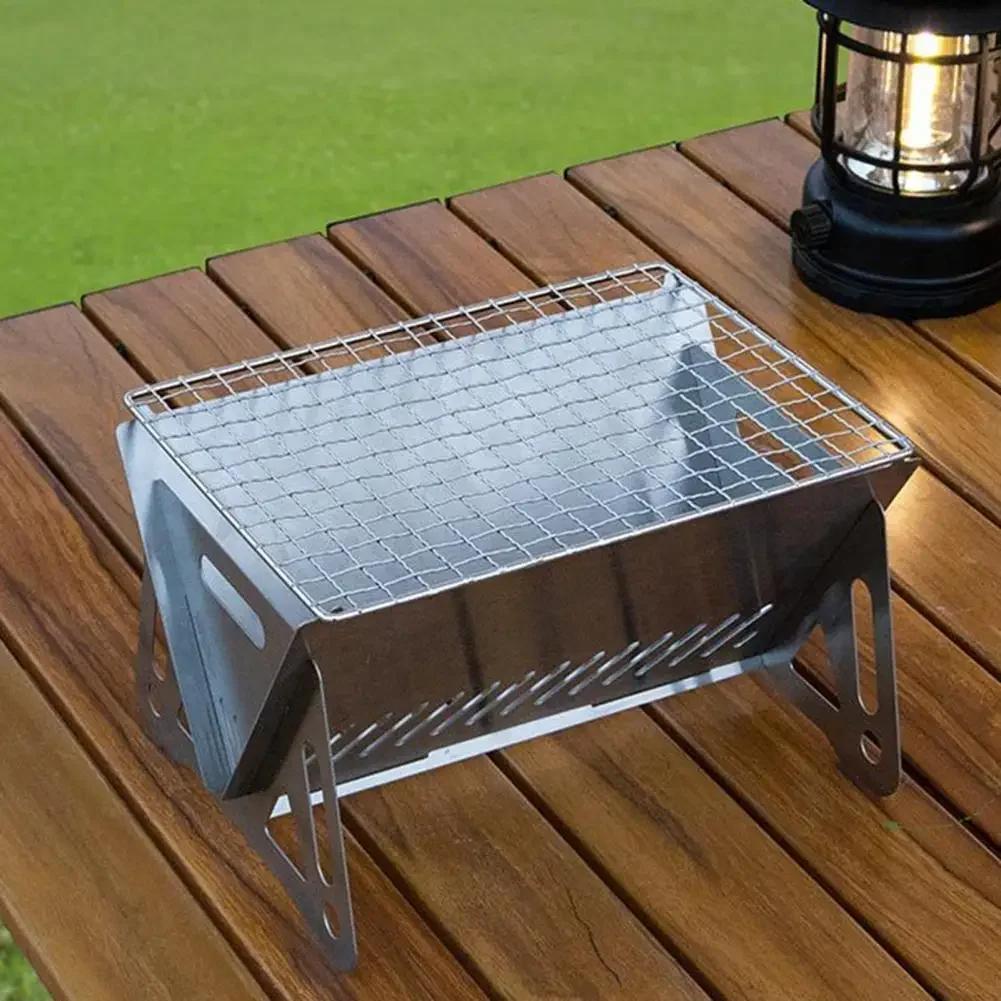 Multifunction Charcoal BBQ Grill Folding Furnace Barbecue Stainless Steel Barbecue Kitchen Utensils Mesh Wood Stove Outdoor Bar