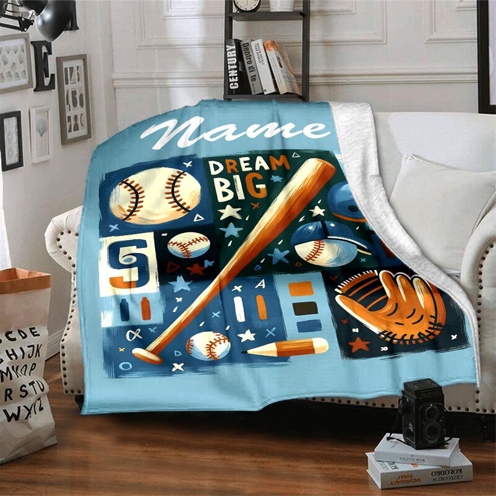 Custom Name Baseball Theme Printed Blanket - Perfect for Couch, Bed, Travel & Outdoor Use | Machine Washable, Cozy & Durable.