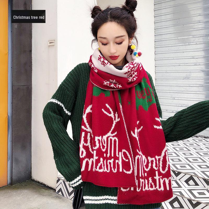 

Reindeer Pattern Knitted Christmas Scarf - Warm Winter Neck Warmer, Cute Gift for Women and Couples Above 175cm