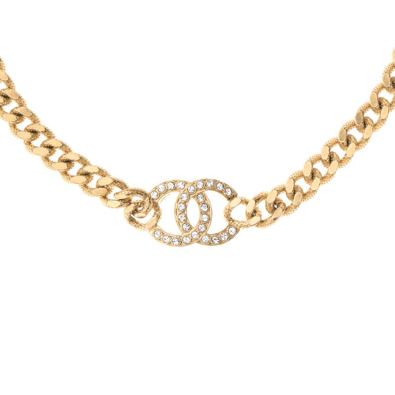 Chanel Classic Big Logo Metal Necklace Women's Style