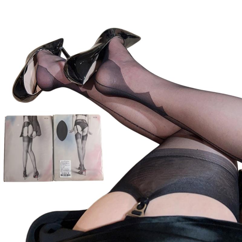 2 Größen 100% Nylon Super Lange Strümpfe Damen Fußform Oberschenkelhoch Mit Naht Hinten Strümpfe Nachtclub Sexy Strumpfhalter Strumpfwaren L black