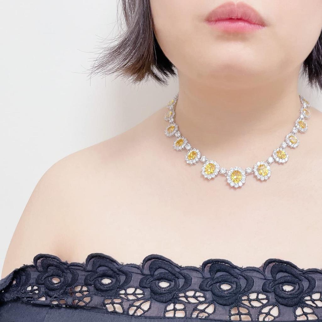 Colier Petale Lumea Apei Zirconiu Cubic Tăietură Rotundă Platinat Bijuterii de Nuntă [LAVINA] Femei (Acvamarin) (Galben)