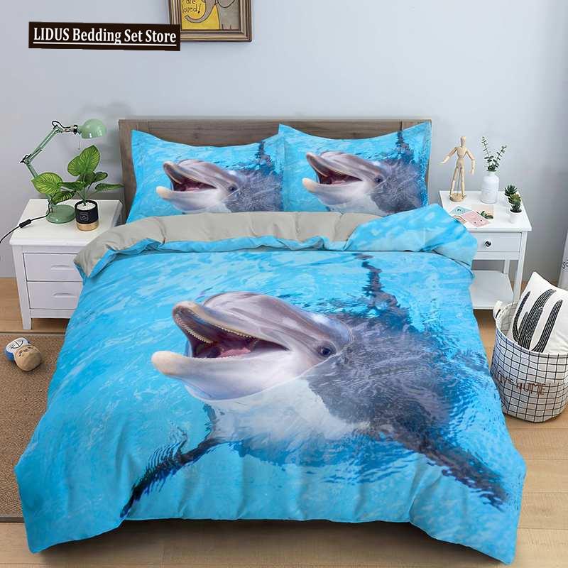 Dolphin Duvet Cover Set 2/3Pcs Marine Life Pillow Case Bedding Sets King Twin Full Queen Size Polyester Quilt Cover For Teens