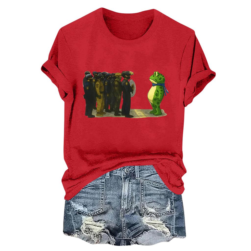 Women's Fashion Casual Printed Round Neck Short Sleeved Pullover T-Shirt Top