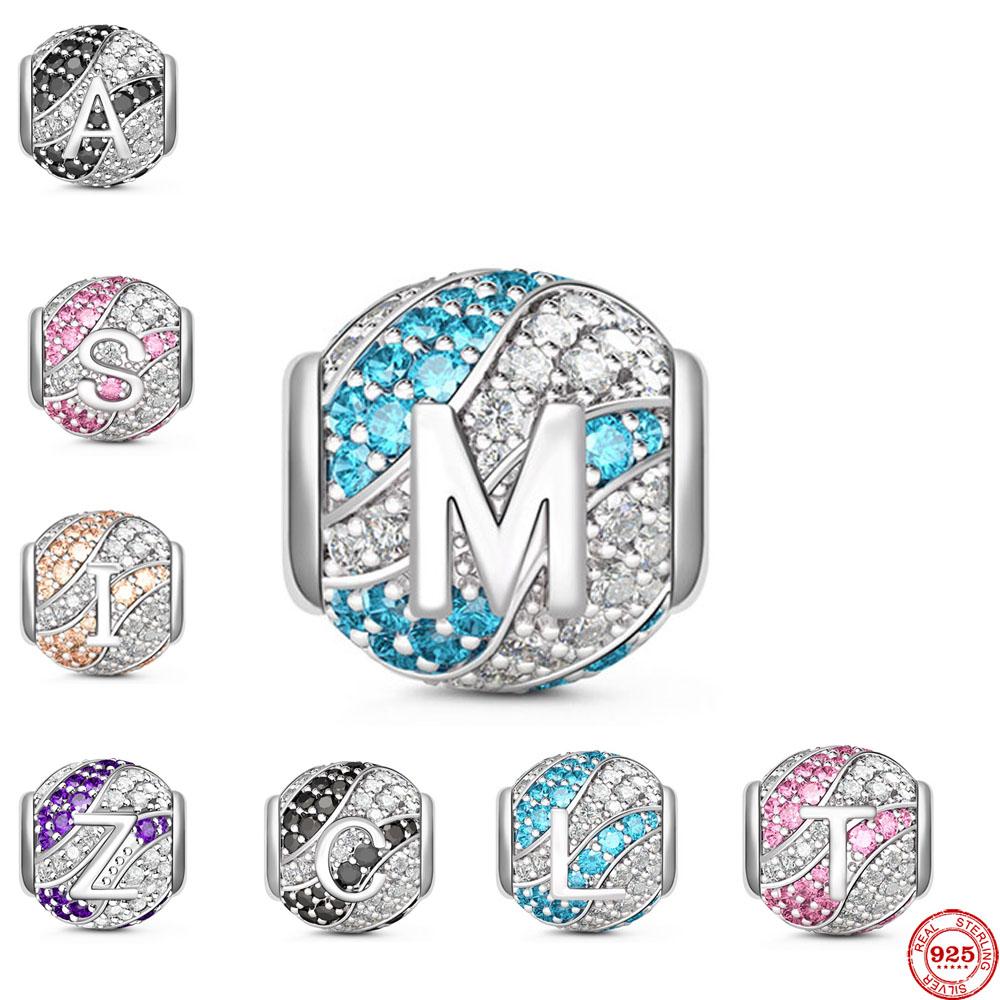 Kulaté Pave Abc Písmeno abecedy 925 Sterling Silver korálky Charm Fit Originální módní náramky pro kutily pro ženy Dárkové šperky