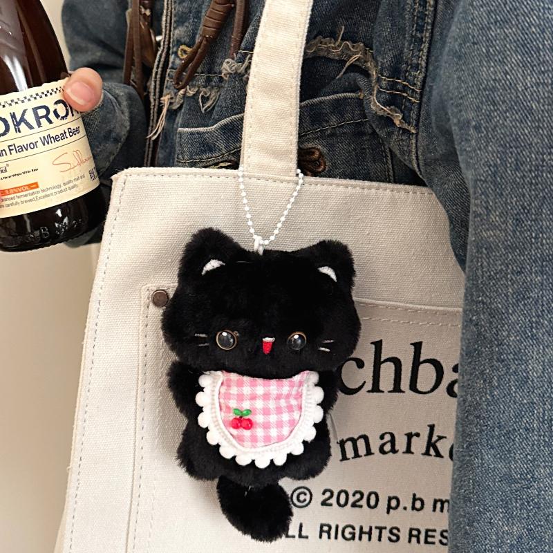 

Bib Plush Cat Bag Charm Cute Squeaky Pendant for Women Girls Kids Travel Daily Accessory Holiday Gift чорний