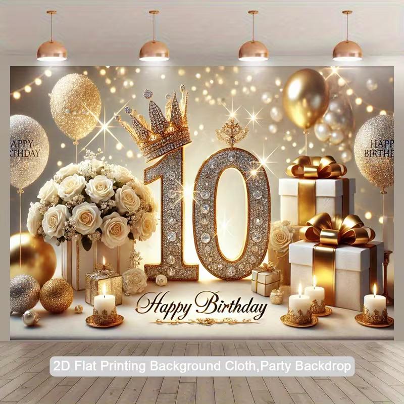 2D Luxury 10th Birthday Backdrop, Glitter Diamond Number 10 Background for Girl 10th Birthday Party Decoration 47.2x31.5inch/120*80cm