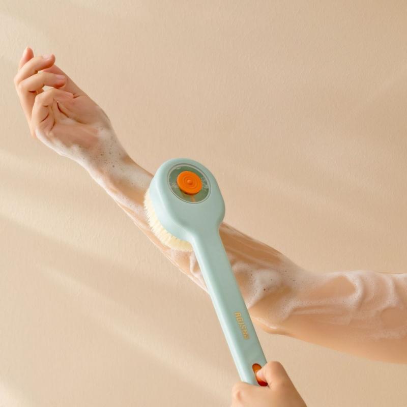 1Pcs Long Handle Bath Brush Soft Hair Automatic Liquid Bath Brush Bathroom Body Brushes Mud Back Scrubber Shower Massage Brushes