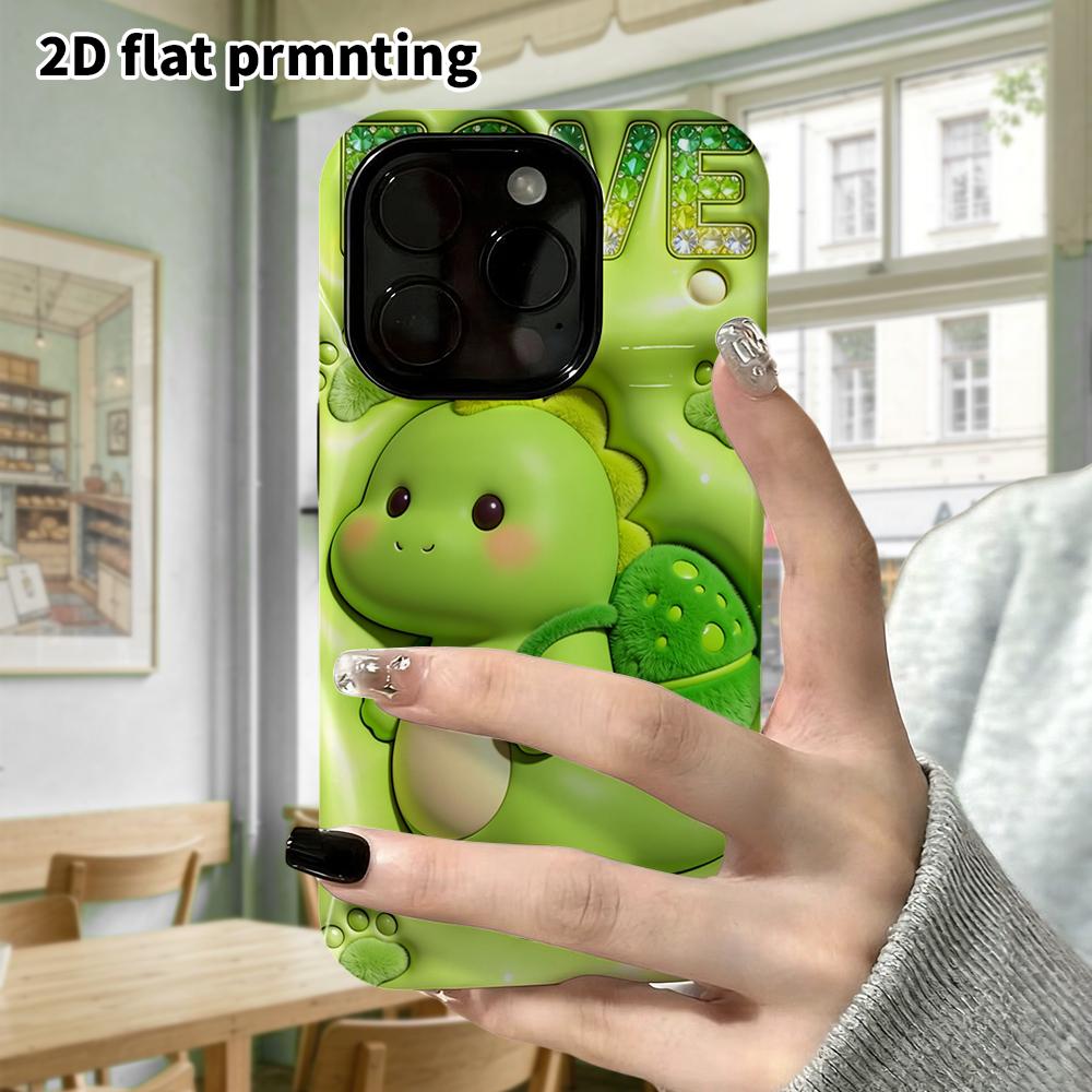 Phone Case: 2D Flat Design Suitable for iPhone 18, 17, 16, 15, 14, 13 Pro Film Protective Case, Couple Style, Little Green Dinosaur, Christmas and Hal