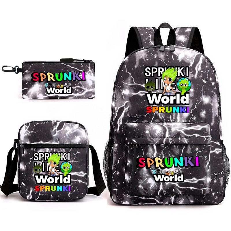 New rhythm box game merchandise primary school bag sprunki cartoon starry sky backpack 3-piece set D