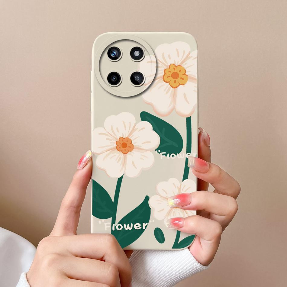 Case For OPPO Realme 11 4G Romantic Flower Soft Original Liquid Silicone Back Cover For Realme11 Upgrad Lens Protection Coque