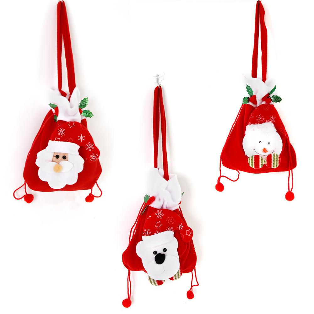 Christmas Whimsical Gift Bag In Plush Material Featuring Santa Bear And Design Snowman