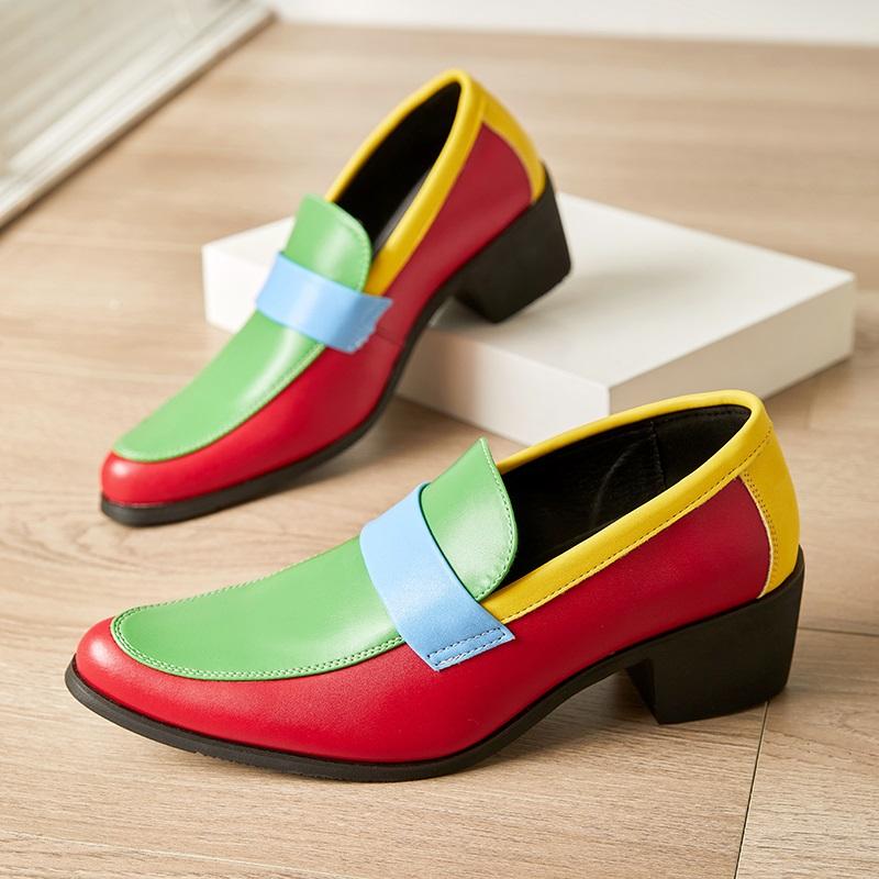 Fashion Designer Colorful Loafers Pointed Mixed Color Slip on Leather Shoes for Men New Dress Wedding Prom Homecoming Loafers