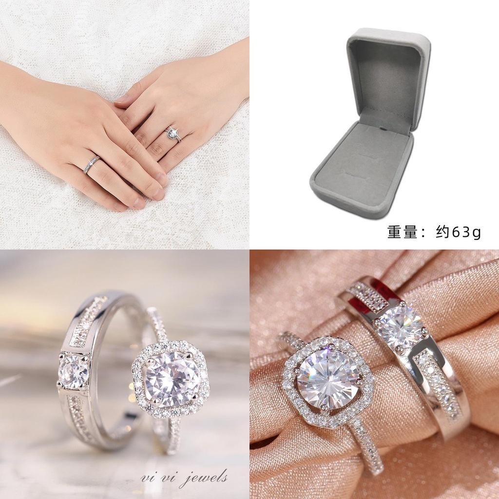 Couples Open Ring Simulated Silver Plated Wedding Ring Adjustable Size Geometric Design