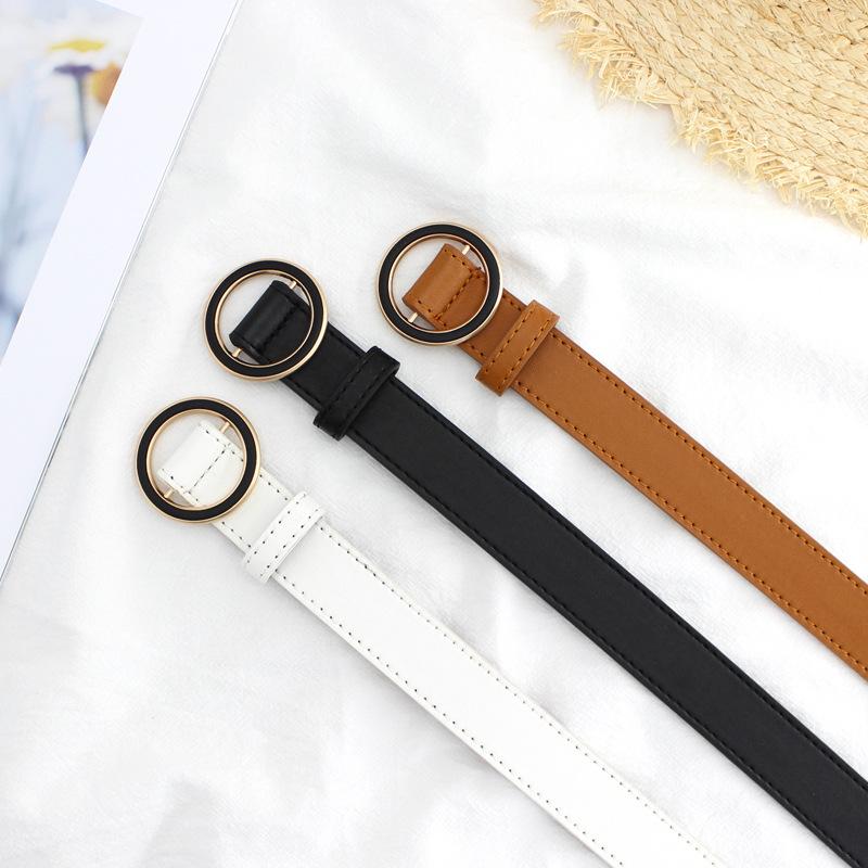 Ladies Painted Round Day Buckle Belt Non-Punching Decorative Belt Non-Porous Belt