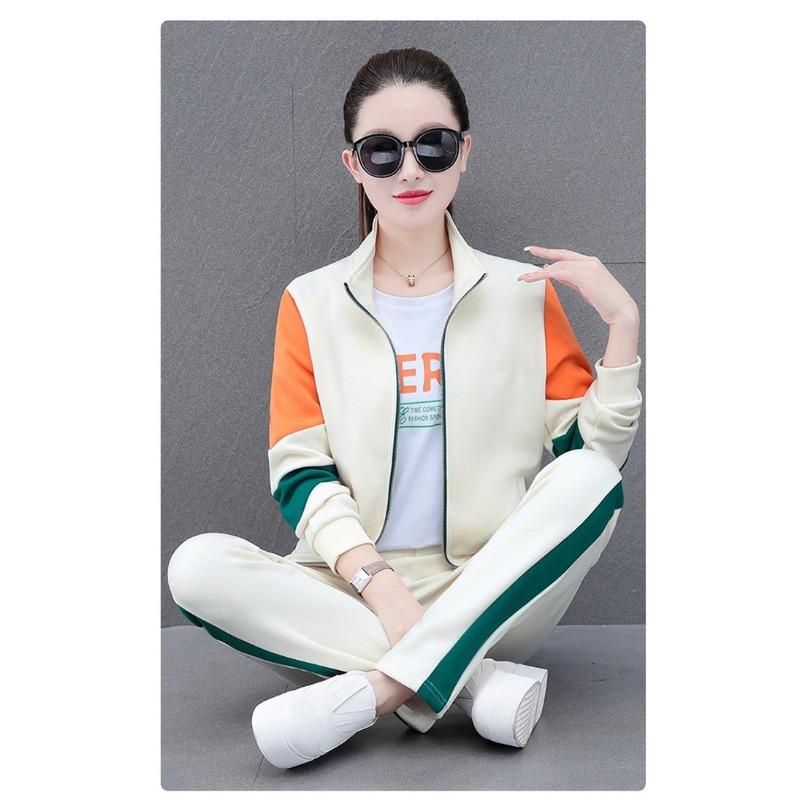 Fashion Colorblock Open Cardigan Women Two Piece Sport Set Slim Fit Long Sleeve Casual Activewear Korean Style Workout Suit