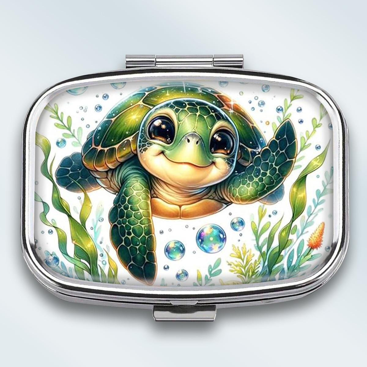 

Portable Pill Box with 2 Compartments, Mini Metal Medicine Organizer Case, Cute Printed Pill Container for Vitamins, Pills, Jewelry, Travel, Daily Use різнокольоровий