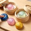 Stress Ball Fidget Toy Glitter Dumpling Squeeze with Steamer Box, Relief Dough TPR Toy, Soft Simulated Steamed Bun