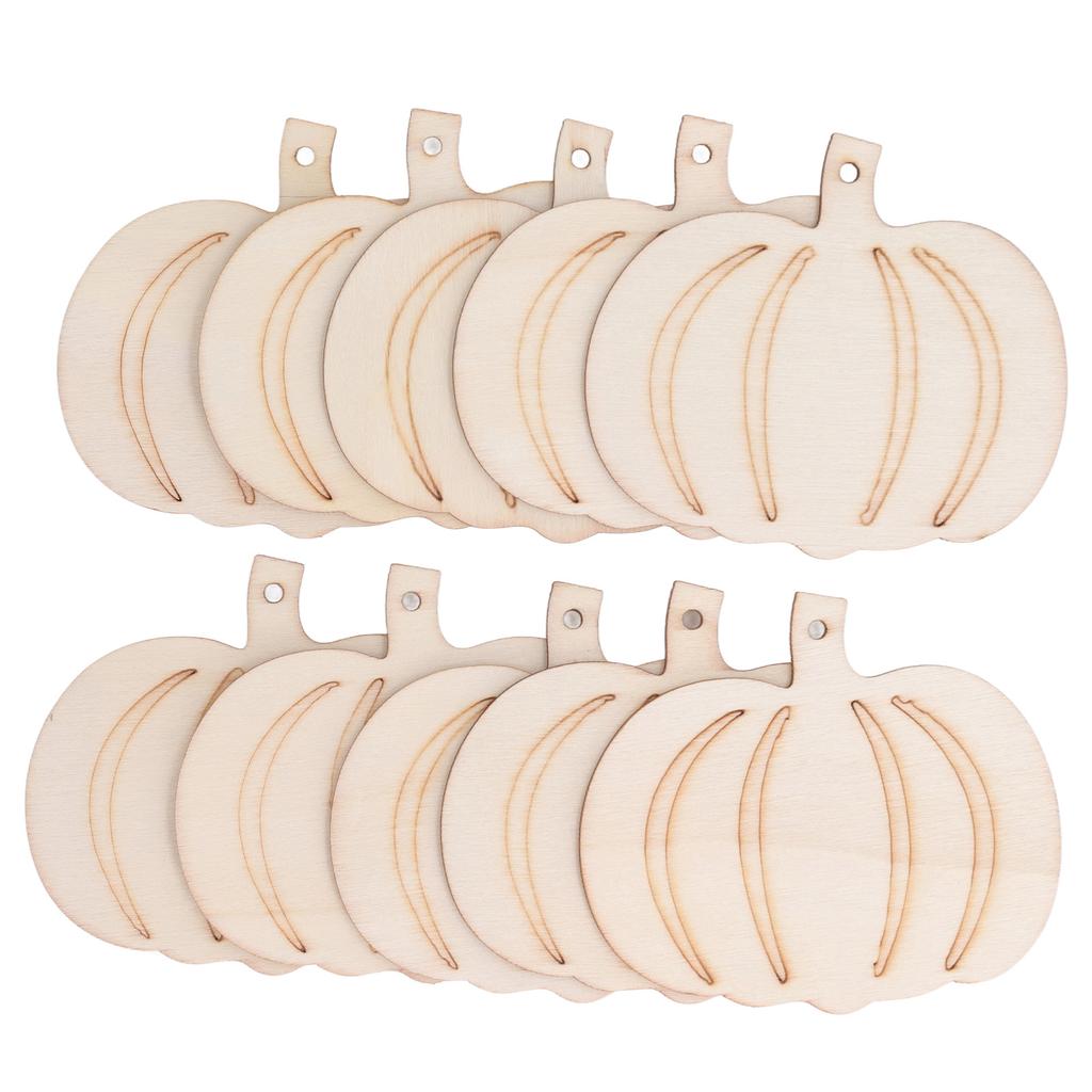 50 Sets Holz Kürbis Ausschnitt Unbemalt DIY Wunderschön Geschnitzte Synthetikholz Kürbisse mit Hanfseil für Partydeko