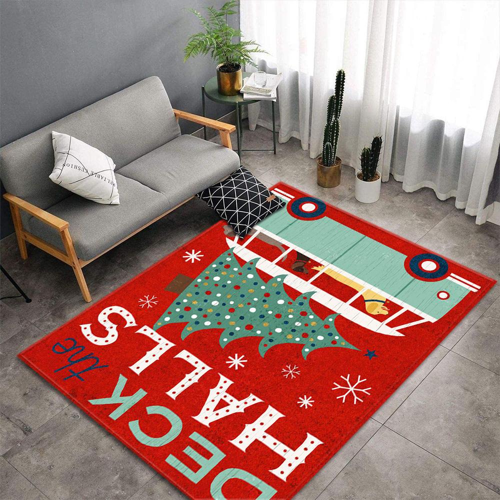 Christmas Tree Living Room Area Rug Xmas Gift Carpet Kids Play Bedroom Rug Santa Claus Print Home Decor Doormat Kitchen Floormat