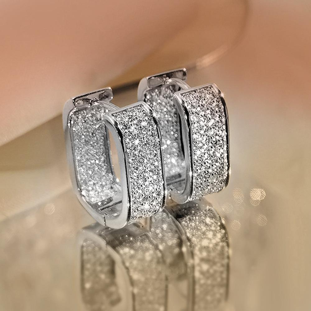 Full Pave Glitter Small Rectangular Huggie Hoop Earrings Minimalist Snap Closure Daily Fashion Ear Rings for Young Women
