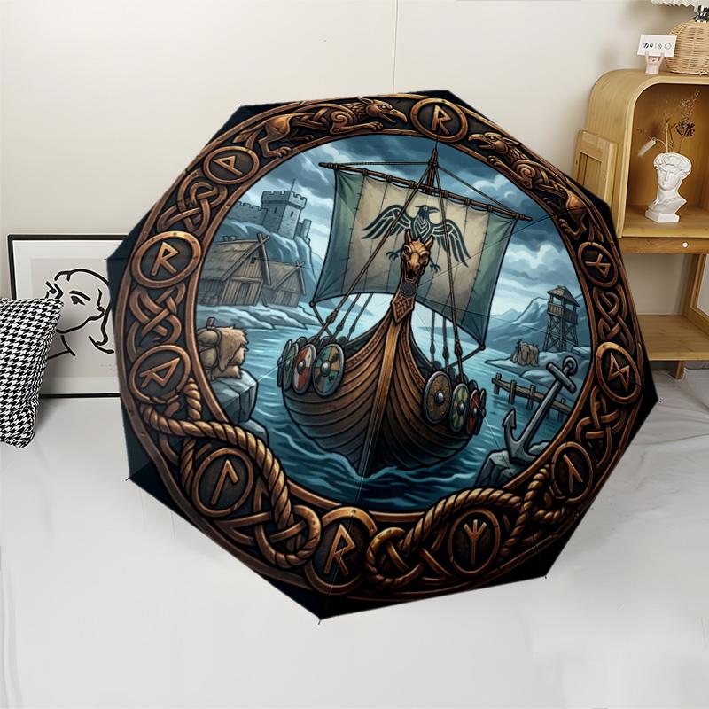 Ship Adventure pattern umbrella, portable and foldable design, 8 ribs, a casual accessory for Halloween, Christmas, and birthday gifts.