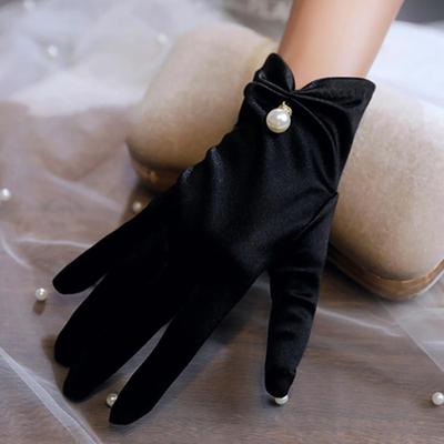 Satins Gloves Evening Gown Gloves with Pearls Decors Wedding Bride Gloves for Formal Occasion Stage Props Hand Gloves