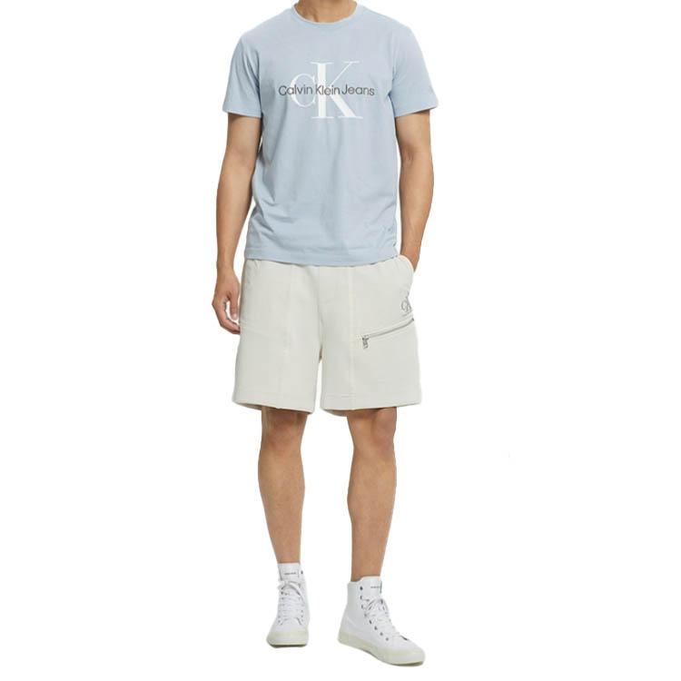 Calvin Klein Letter Print Crewneck Cotton T-Shirt Men Tops Sky-Blue J320770-C1U