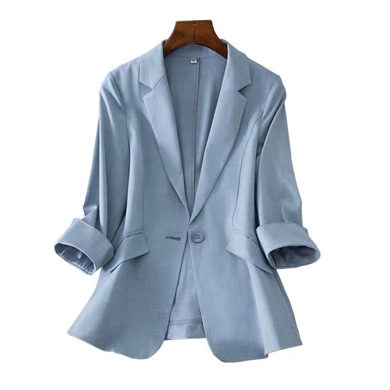 K-style Tencel Linen Professional Commute Ol White Shoulder Slim Looking Suit Collar Split 3/4 Sleeve Small Business Suit Coat