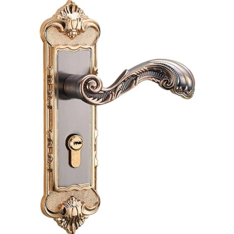 European Style Retro Door Handle Lock Aluminum Alloy Vintage Interior Bedroom Lock Anti-theft Home Room Safety Door Locks