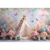 Spring Flowers Butterfly Tent Theme Banner Shooting Background, Children Birthday Party Decoration Photography Studio Background2