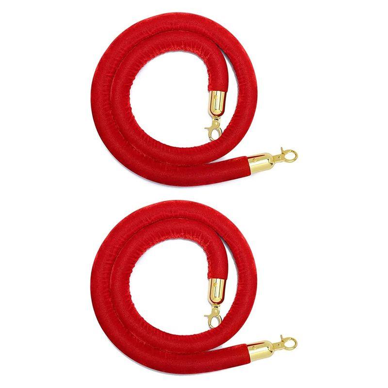 

AEE4-2 Pack Velvet Stanchion Rope With Gold Hooks, Crowd Control Rope Safety Barrier Red Carpet Decoration, 5 Feet червоний