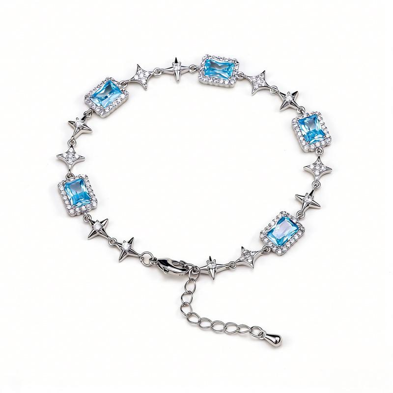 Sea Blue Square Diamond Star Bracelet Women's Light Luxury High-end Jewelry Blue Zircon Exquisite Adjustable Versatile Jewelry Women 2026