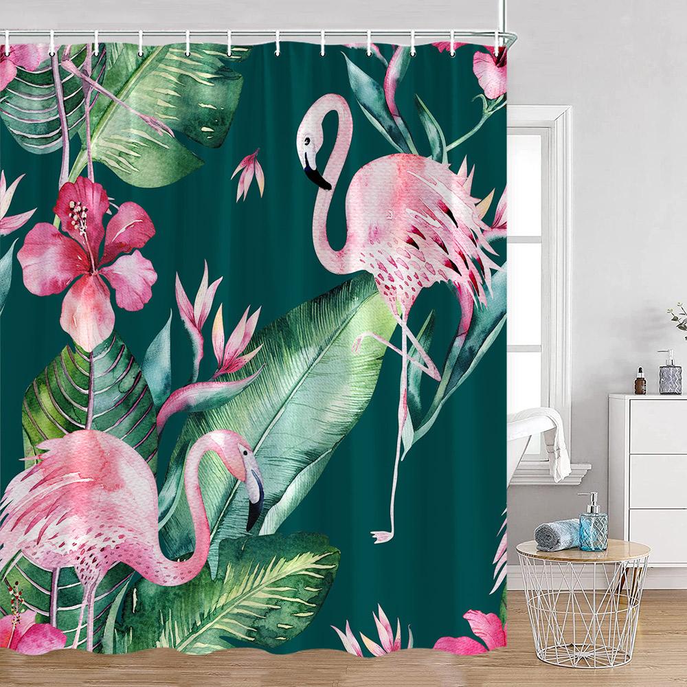 Green Leaves Shower Curtains Monstera Palm Leaf Green Plants Botanical Bathroom Curtain Greenery Bath Deorations with Hooks