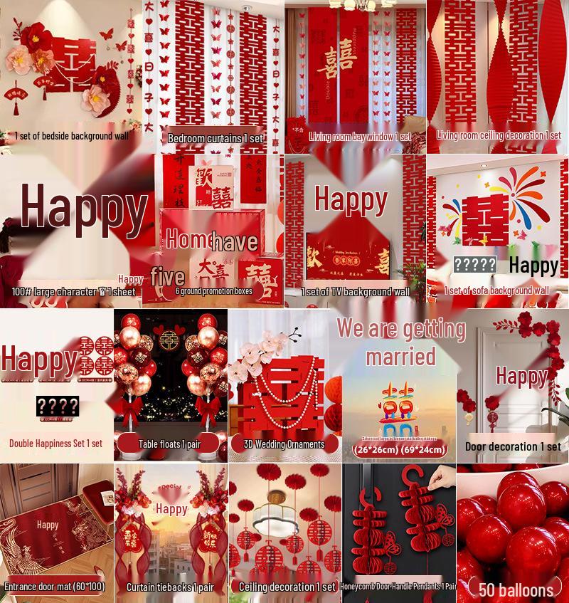 Complete Wedding Room Decoration Set: Bride & Groom's Bedroom Decor Essentials