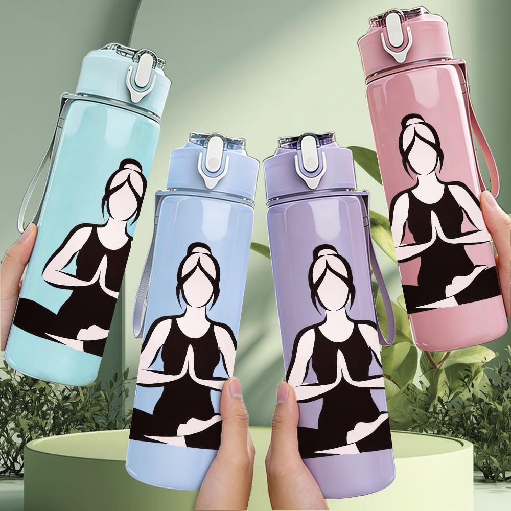 1PC Woman Yoga Meditation Sitting Print 750ml Color Plastic Sports Water Bottle Leakproof Flip Straw Lid Suitable for Sports Office Home Use